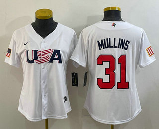 Women%27s USA Baseball #31 Cedric Mullins 2023 White World Classic Stitched Jersey